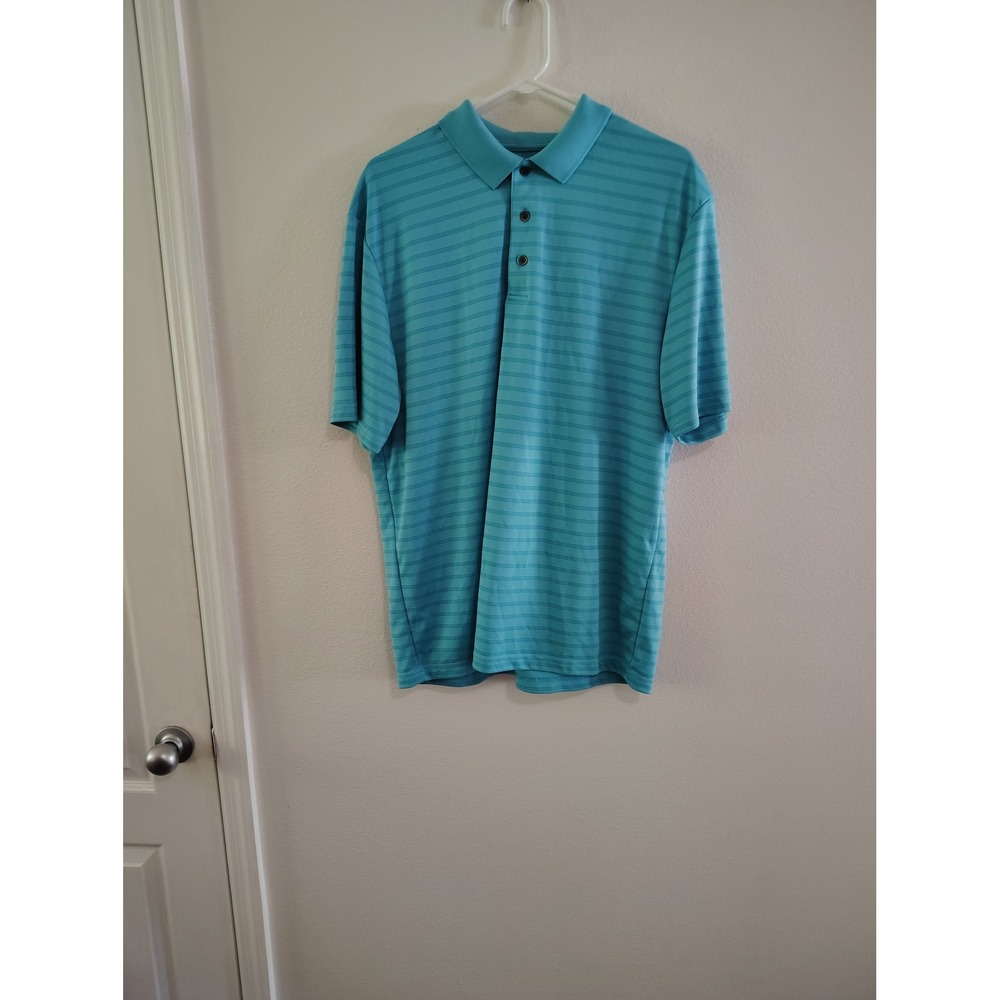Grand Slam Performance‎ Mens XL Turquoise Blue Striped Short Sleeve Golf Polo
